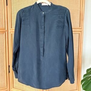 Sass and bide Silk 100% Pleated Detail Popover Blouse in Navy size: US2| Spring